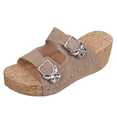 thumbnail image 6 of Women's Platform Sandals Cork Footbed Wedges Heels Slip on Slides Fashion Butterfly Buckle Strap Comfy Arch Suppport Summer Beach Vacation Dress Shoes Khaki Size 7, 6 of 6