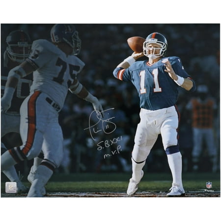 Phil Simms New York Giants Autographed 16" x 20" Super Bowl XXI vs. Broncos Spotlight Photograph with "SB XXI MVP" Inscription - Fanatics Authentic Certified