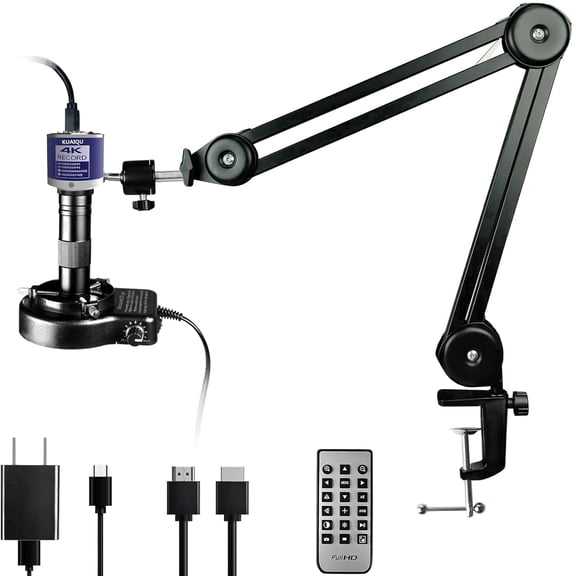Kuaiqu 48MP 4K HDMI Microscope Camera, 150X Zoom Lens ，Flexible Stand，LED Ring Light, Type-C Output for PCB Repair