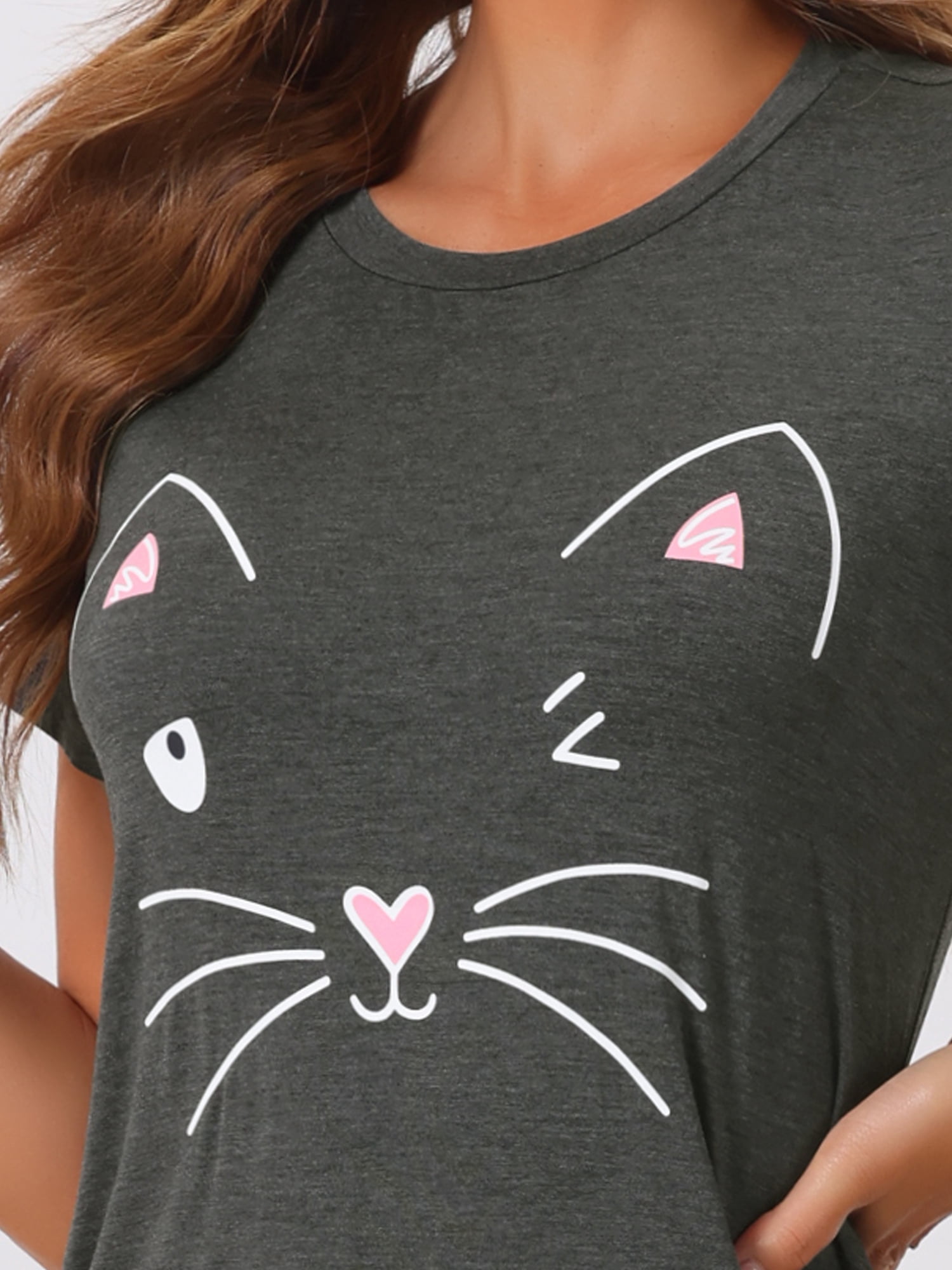 DARING DIVA Women's Cats Cute Printed Short Sleeve Nightgowns S Gray