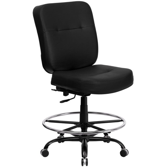 HERCULES Series Big & Tall 400 lb. Rated Black Leather Drafting Chair