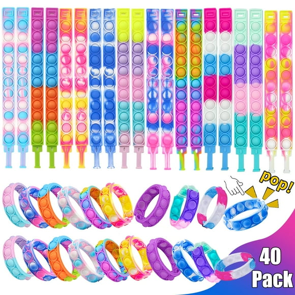 TFixol 40 Pcs Pop Bracelet, Mini Pop Toys, Party Favors for Kid, Wrist Strap Fidget Toys Pack, Fidget it Toys for Girils Boys,Fidget its Toys,Gifts for Easter Chrismas,Classroom Prizes for Students