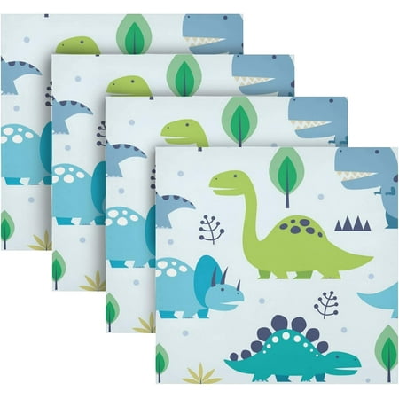 

BESTKITTY Cute Green Blue Dinosaurs Cloth Napkins 20 X 20 inch Polyester Washable Cocktail Napkins for Dinner Decorative - Set of 4 Pcs
