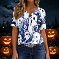 thumbnail image 5 of Halloween Shirt Womens Patterns Halloween Party T Shirt V Neck Short Sleeve Navy 2XL, 5 of 7