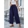 thumbnail image 2 of SOMER Womens Pleated Flowy Wide Leg Pants Cotton Linen Drawstring Elastic Waist Casual Loose Harem Palazzo Trousers with Pockets, 2 of 6