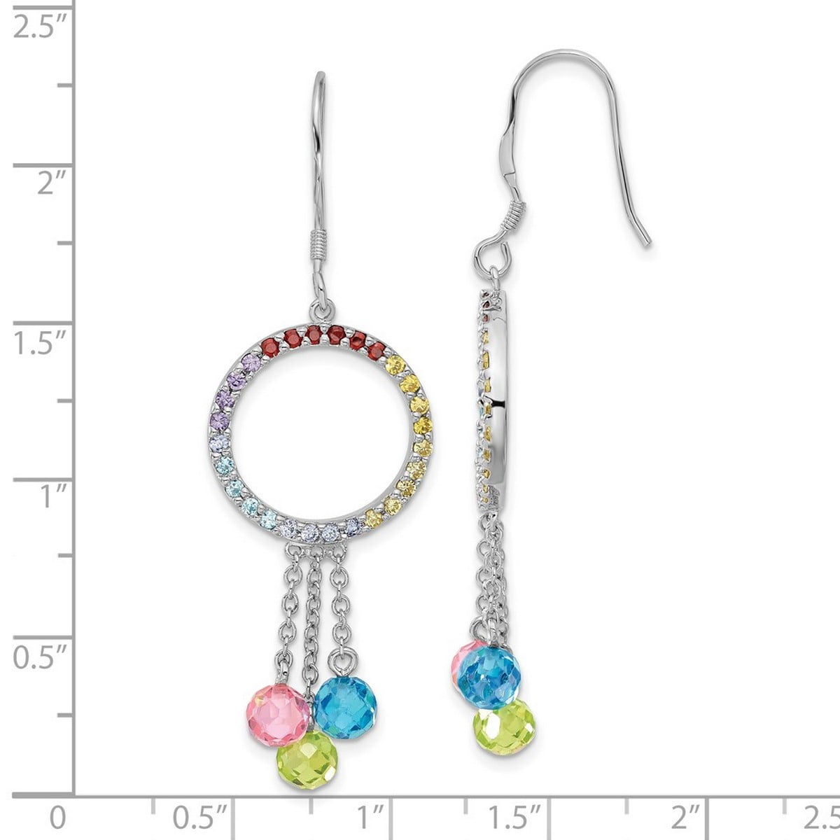 925 Sterling Silver Shepherd hook Multi-color Cubic Zirconia Earrings 57.7x18.3mm Wide Stud Earring for Women