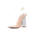 thumbnail image 2 of Cape Robbin Maria-2 Nude Clear Strappy Block High Heel Open Peep Toe Sandals (Nude, 11), 2 of 6