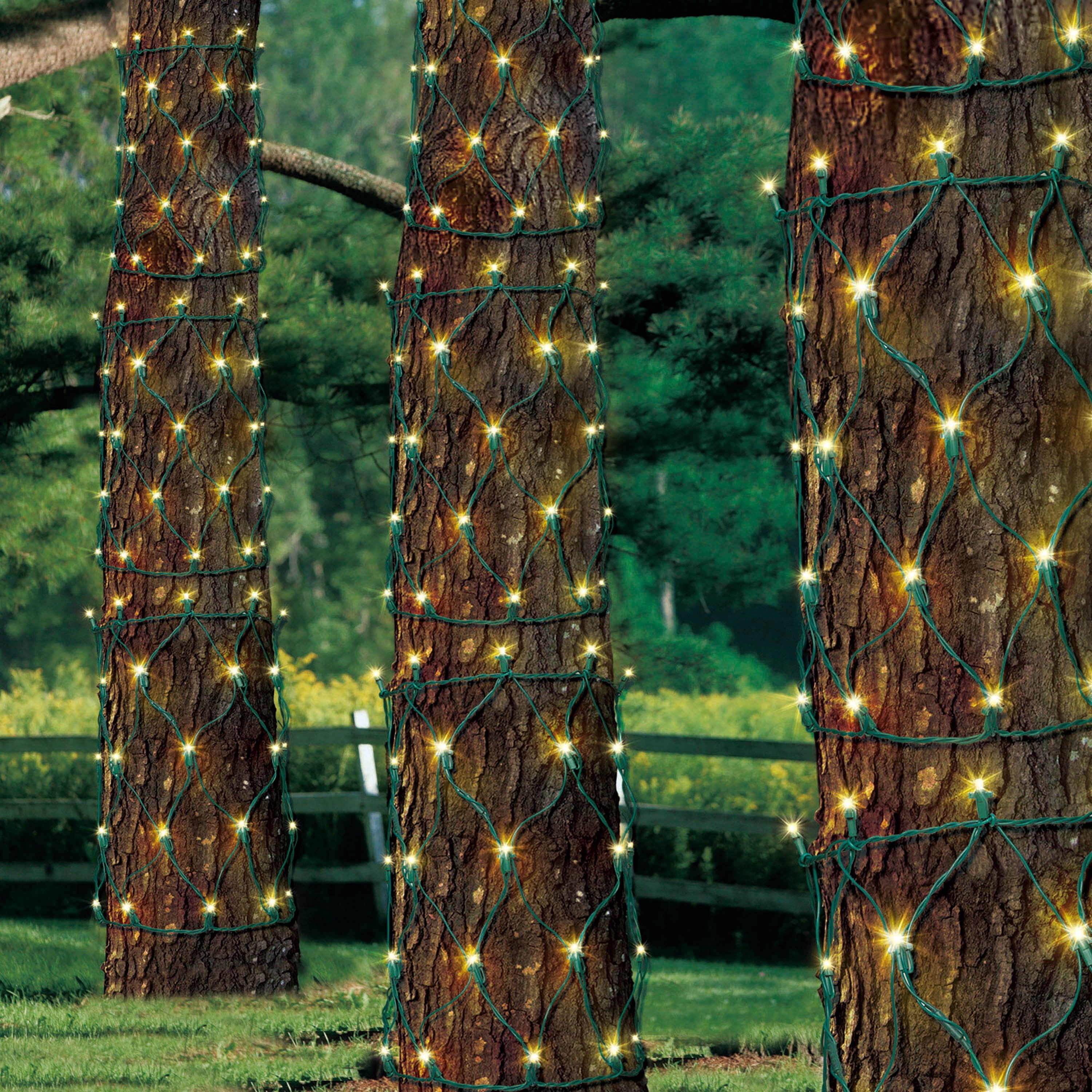 Indoor/Outdoor 100-Count LED Tree Trunk Christmas Net Lights, Warm White, Green Wire, 6' x 1.5', by Holiday Time