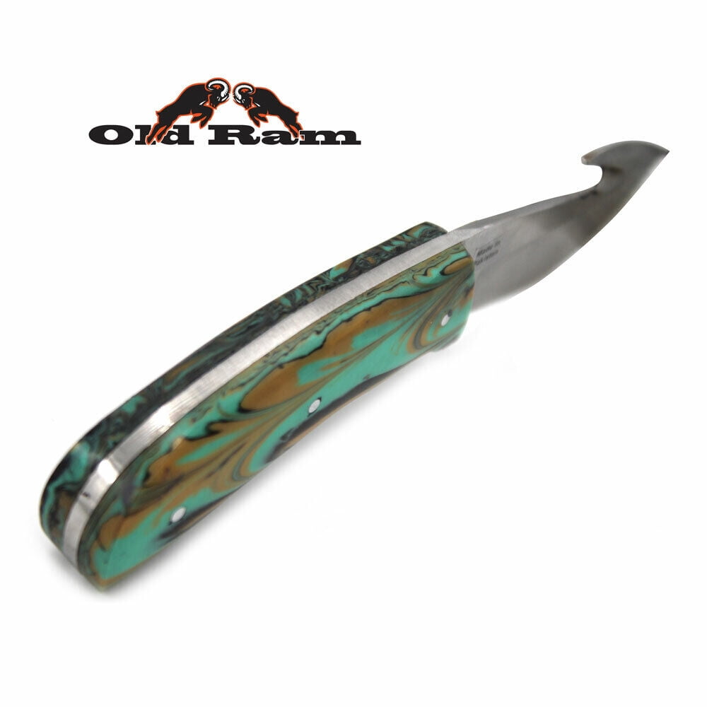 Two Tone Green Gut Hook Knife Full Tang Blade with Sheath
