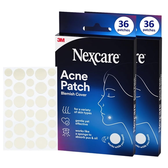Nexcare Parches para el acné de hidrocoloide, 72 parches, tamaños surtidos