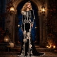 thumbnail image 3 of Women's Halloween Skeleton Print Dress, Long Sleeve Cowl Neck  Medieval Witch Costume, Elegant Vintage Maxi Gown for  Party Events, Glamorous Roleplay Fancy Dress, 3 of 5