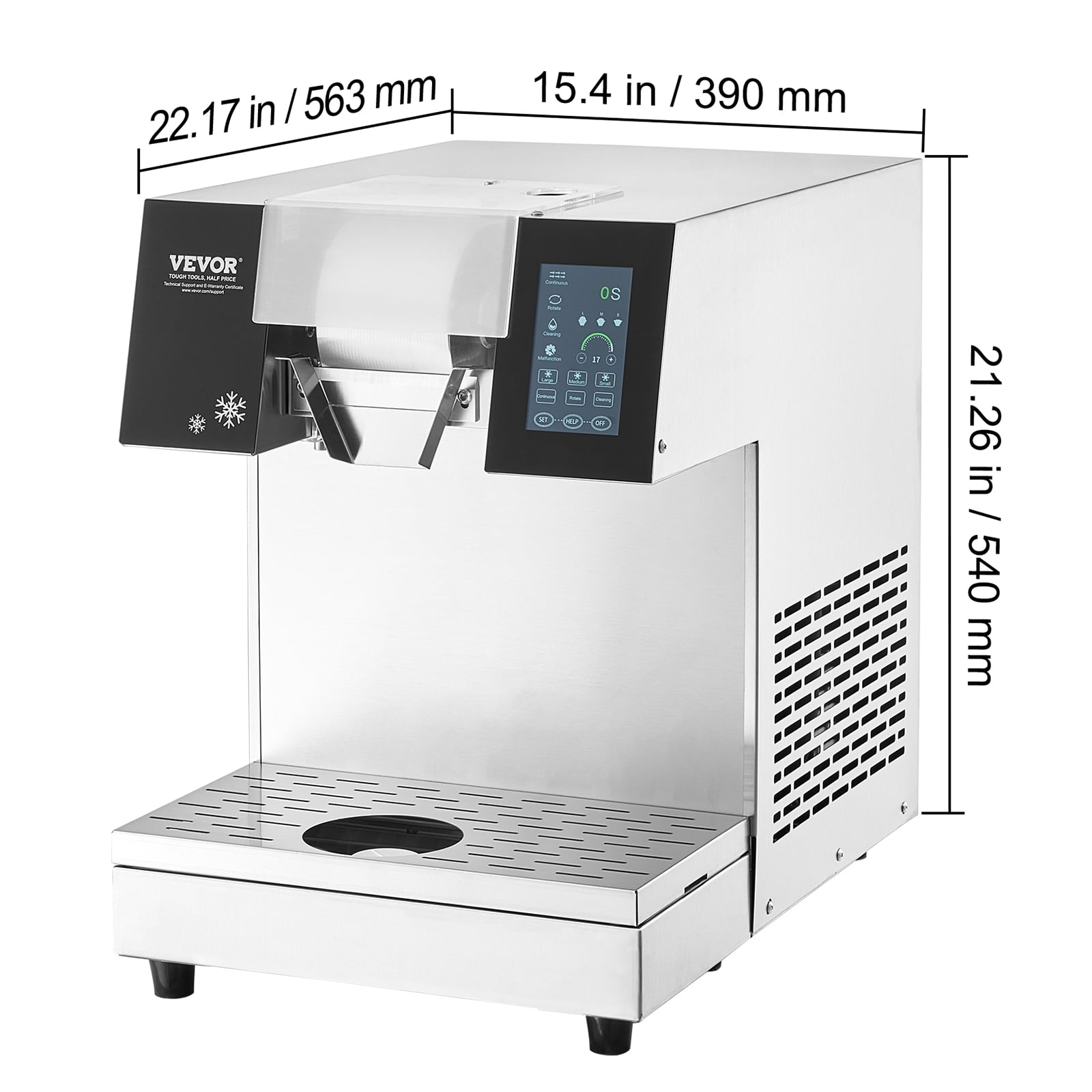 VEVOR Commercial Snowflake Ice Machine, 507LBS/24H Snowflake Ice Maker, Stainless Steel Ice Shaver Machine, Electric Snow Cone Maker, Air Cooling System for Rapid Heat Dissipation, for Bakery, Cafe
