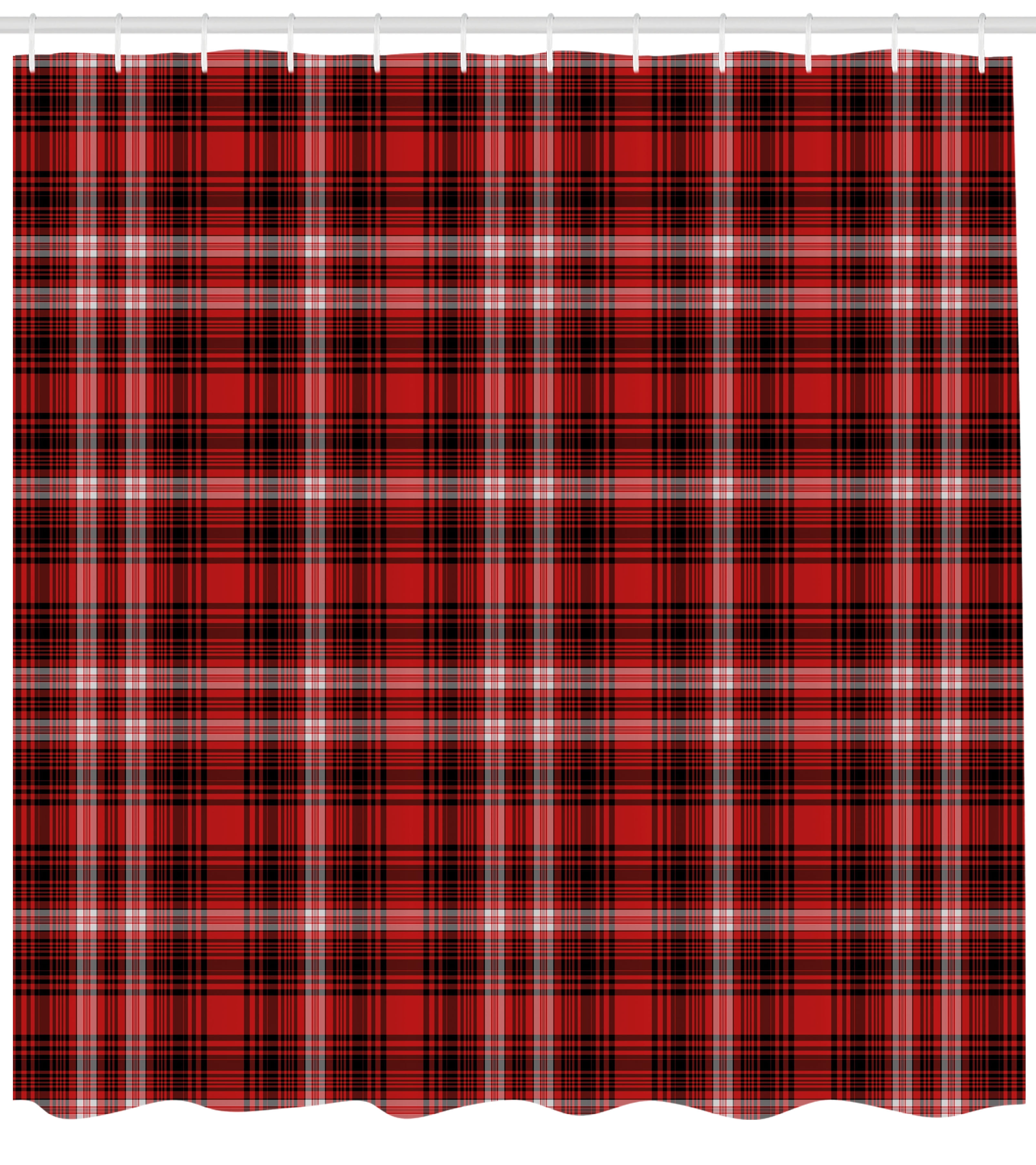 Plaid Shower Curtain Nostalgic Striped Pattern From British Country With Constrasting Colors Fabric Bathroom Set Hooks Scarlet Black White By