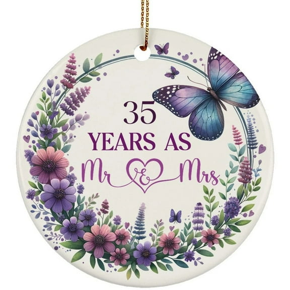 35th Wedding Anniversary Ceramic Ornament, 35 Years As Mr & Mrs Wreath Christmas Gift