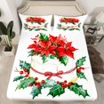 thumbnail image 2 of Manfei Christmas Bowtie Cake Twin Sheet Sets,Happy Christmas Twin Fitted Sheet,Red Berry Xmas Floral Flat Sheet For Kids,Luxury Bedroom Decor,3pcs, 2 of 7