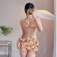 thumbnail image 3 of Bikini de un hombro para mujer, traje de baño pequeño con realce, cintura alta, diseño Floral, Rosa 3D, color negro, 2024, 3 of 5