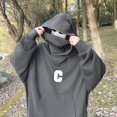thumbnail image 2 of Sudadera con capucha de cuello alto con estampado de letra C de otoño para hombre, sudadera con capucha de diseño ninja, sudadera con capucha de gran tamaño Y2K, 2 of 5