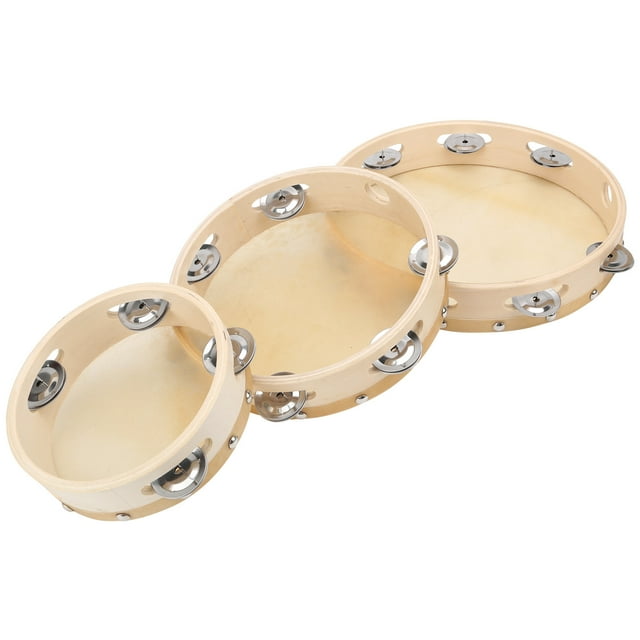 Pandereta De Mano De Madera, Tambor De Pandereta De Una Sola De Cuero De Vaca De 3 Piezas, Multiusos Para Amantes De La Danza De La Música Iglesia De Percusión