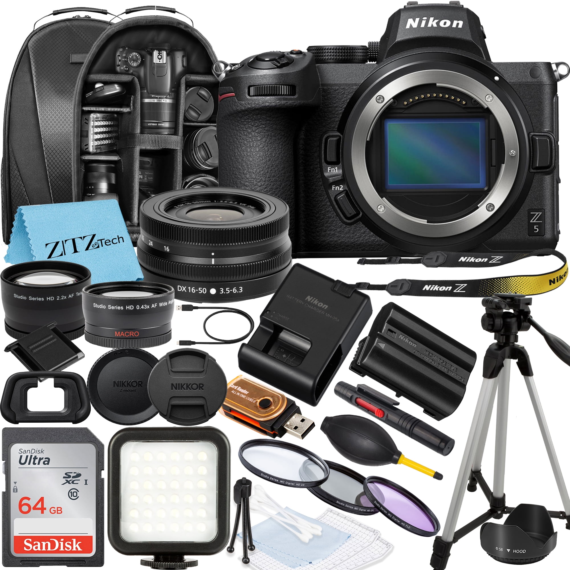 Nikon Z5 Mirrorless Camera with NIKKOR Z DX 1650mm VR Zoom Lens, SanDisk 64GB Memory Card