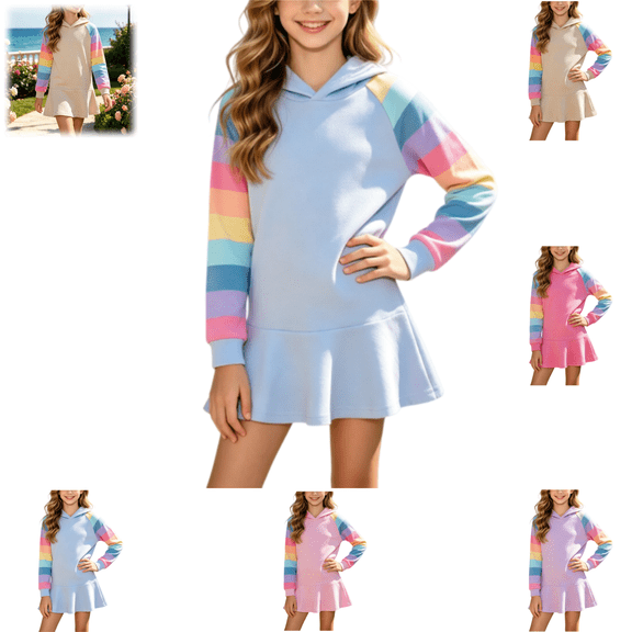 YOUYEDIAN Hoodie Dress for Girls Casual Fashion Long Sleeve Hooded Mini Dress