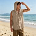 thumbnail image 2 of Men's Hooded Linen Blend Vest Shirt Sleeveless Loose Casual Button Down Hoodie With Drawstring Solid Color Tops Lightweight Breathable Summer Beach Fishing Outdoor Tank Top Blouse, 2 of 8