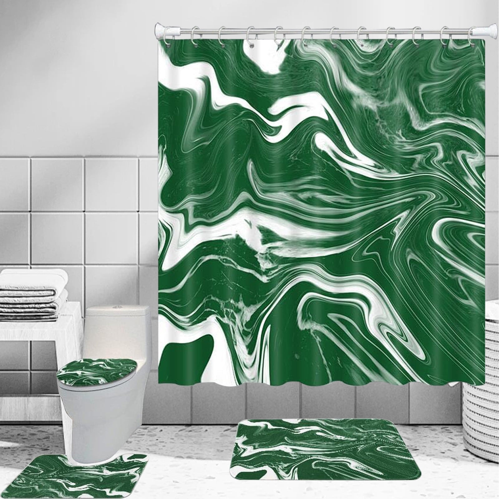 70x70 Inches Bathroom Decor 4 Pcs Shower Curtain Set With Rugs ColorfulMarbles Bathroom Set With AntiSlip Rug Toilet Lid Cover Bath Mat And 12 Hooks