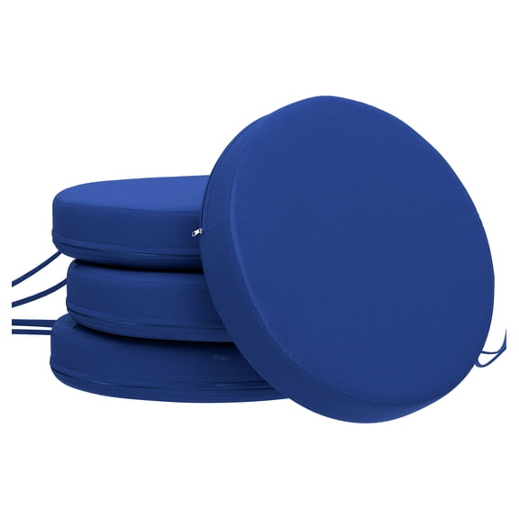 Patio Chair Cushions Set of 4, 15" Round, Navy Blue - Outdoor Dining Cushions, Thick Seat Pads, Machine Washable, Tie-On