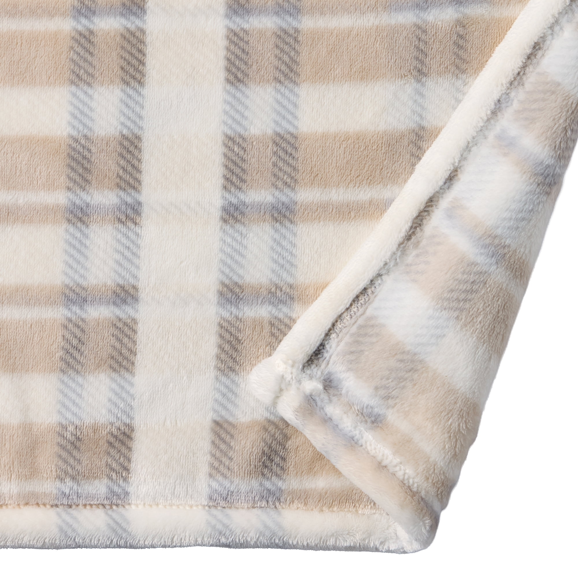 Better Homes & Gardens Velvet Plush Soft Bed Blanket, Full/Queen Size, Grey Plaid