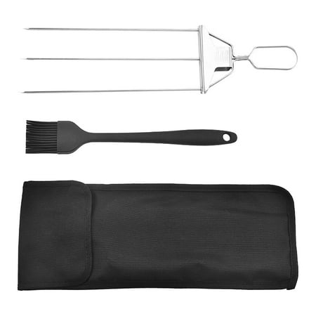 

JANGSLNG 3-Way Grill Skewers with Push Bar Slider Rustproof Corrosion Resistant Ergonomic Handle Grilling BBQ Fork Kitchen Tool