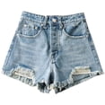 thumbnail image 1 of WUUKONG/Shorts de mezclilla de verano para mujer con cintura alta, pierna ancha y corte A, desgastados y rasgados Gao Jiahui unisex, 1 of 2
