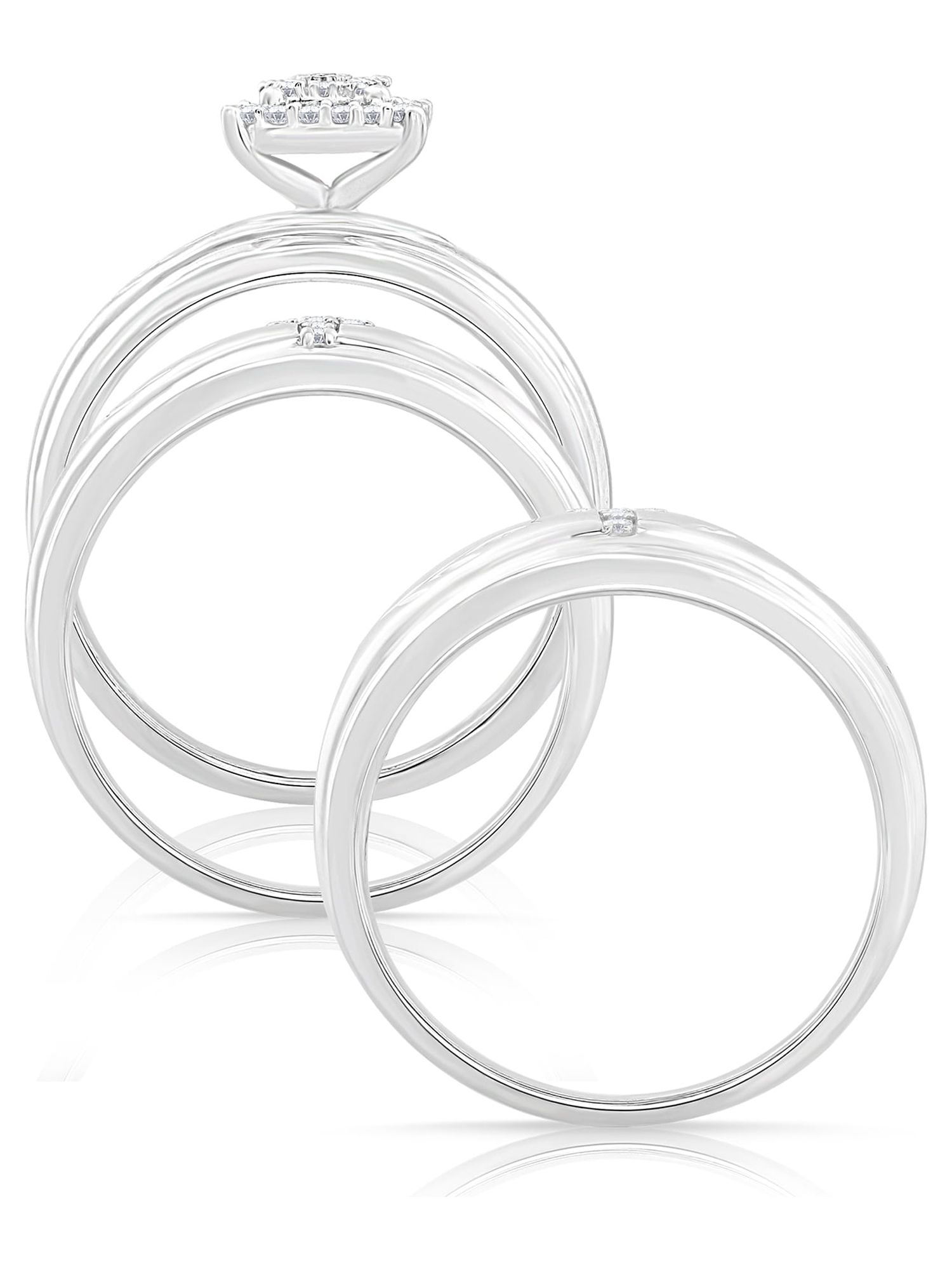 Forever Bride 1/6 Ct.T.W. Diamond Engagement Ring Trio Set, Sterling Silver
