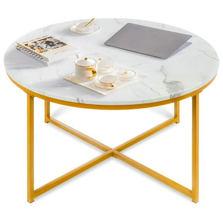 Get The Round Coffee Table 36 Inch White Faux Marble Gold Brass Metal Frame Modern Living Room From Now Accuweather Faux Marble Gold Brass Metal Frame, 36 Inch Long End Table