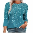 thumbnail image 2 of T-shirt for Women Plus Size 3/4 Sleeve Round Neck Print Casual Blouse Sky Blue XXL, 2 of 5