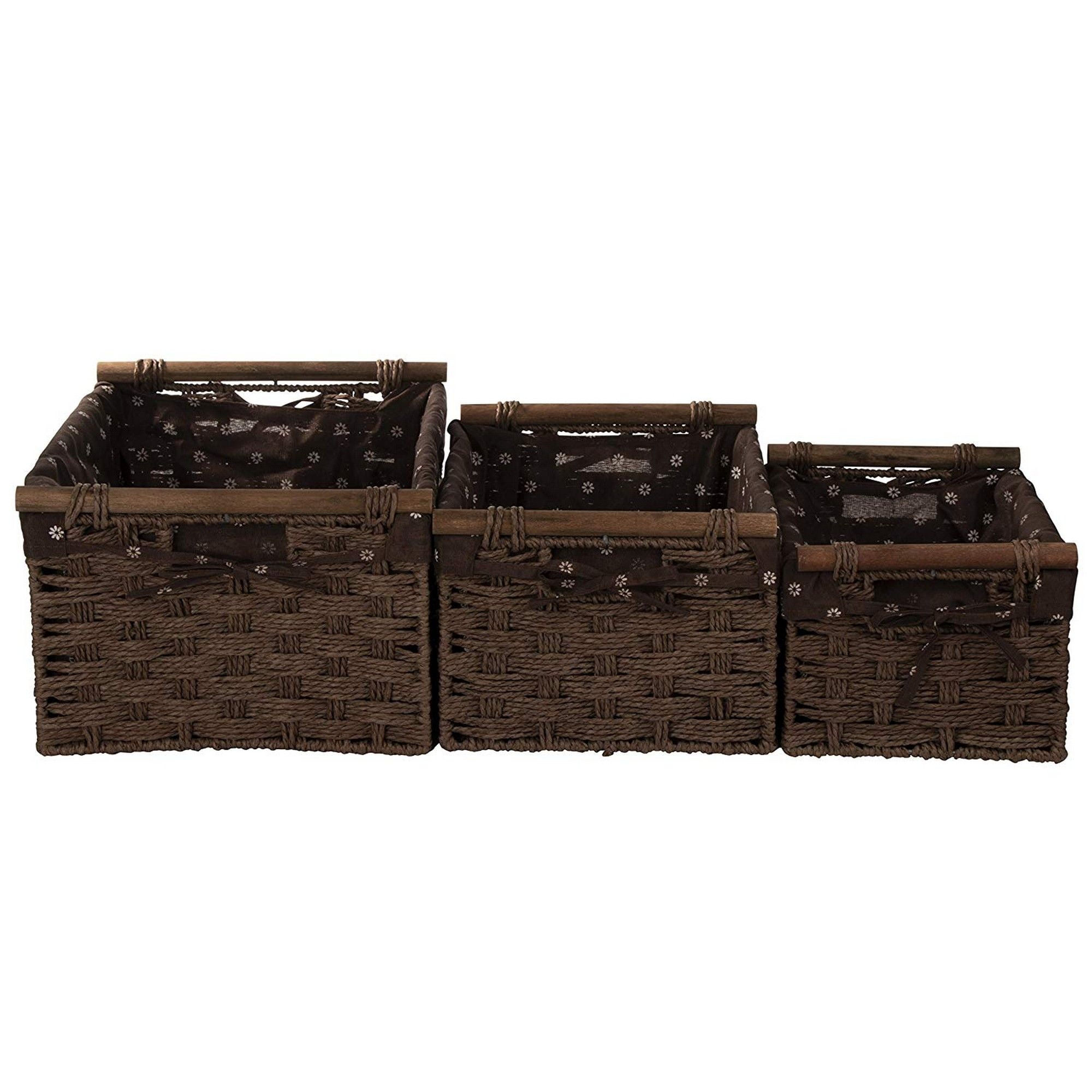 Storage Baskets 3 Piece Wicker Baskets for Shelves