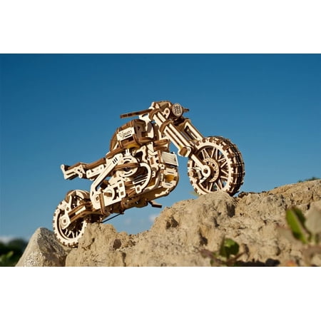 UGEARS Motorcycle with Sidecar Scrambler UGR-10 – Mechanical 3D Wooden Puzzles for Adults – Model Kits for Adults with Moving Engine – Collectible Moto 3D Puzzle Model Kit - 380 Pcs