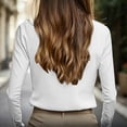 thumbnail image 6 of VBVC Women's Cotton Linen Stand Collar Blouse , Ladies' Long Sleeve Business Casual Office Shirt , V Notch Formal Work Tops For Women,White,S-2XL, 6 of 7