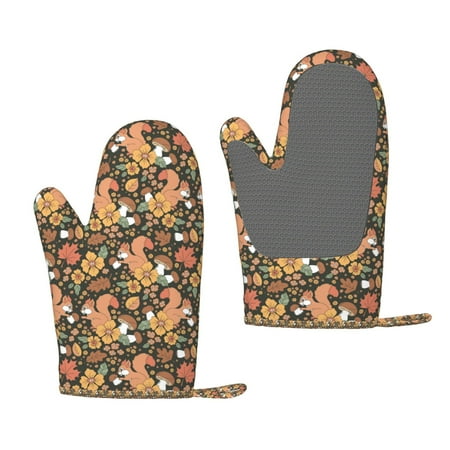 

Lafuoo Squirrel Mushroom Yellow Flower Pattern Silicone Anti-Scalding Gloves Hanging Rope Gloves are Suitable for Kitchen Utensils for Kitchen Baking Cooking Outdoor Barbecue