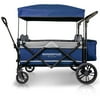 WONDERFOLD 4 Passenger Pull and Push Quad Stroller Wagon, with Canopy, Navy