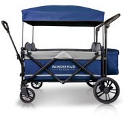 WONDERFOLD 4 Passenger Pull and Push Quad Stroller Wagon, with Canopy, Navy