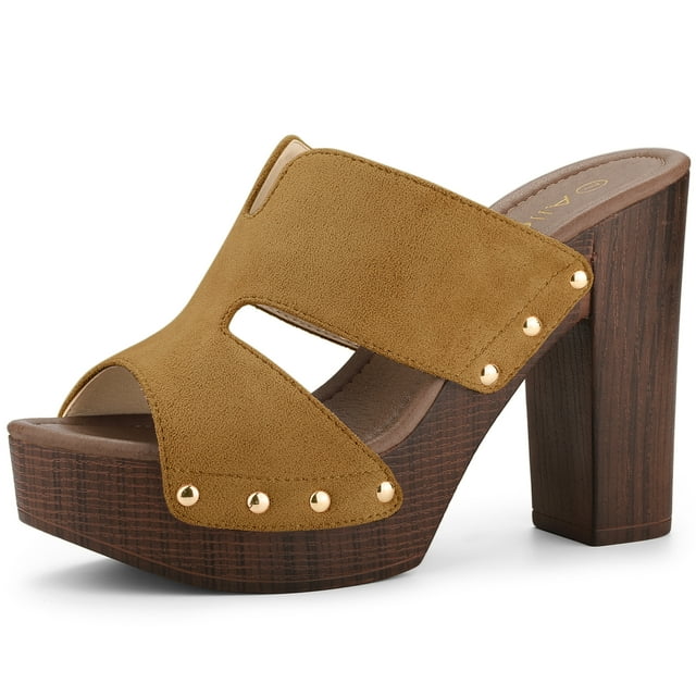 BLISSFUL STEP Women's Faux Suede Platform High Block Heel Slides Sandals