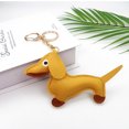 thumbnail image 1 of New dachshund bag charm, PU leather doll keychain accessory, bag ornament, puppy leather charm, tan + gold keychain, 1 of 5