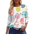 thumbnail image 7 of Women Easter&nbsp;shirt Bunny Eggs Printed Crew Neck T Shirt 3/4 Sleeve Casual Holiday Outfits Tunic Tops Trendy Loose Fit Tops, #01 Sky Blue, XL, 7 of 7