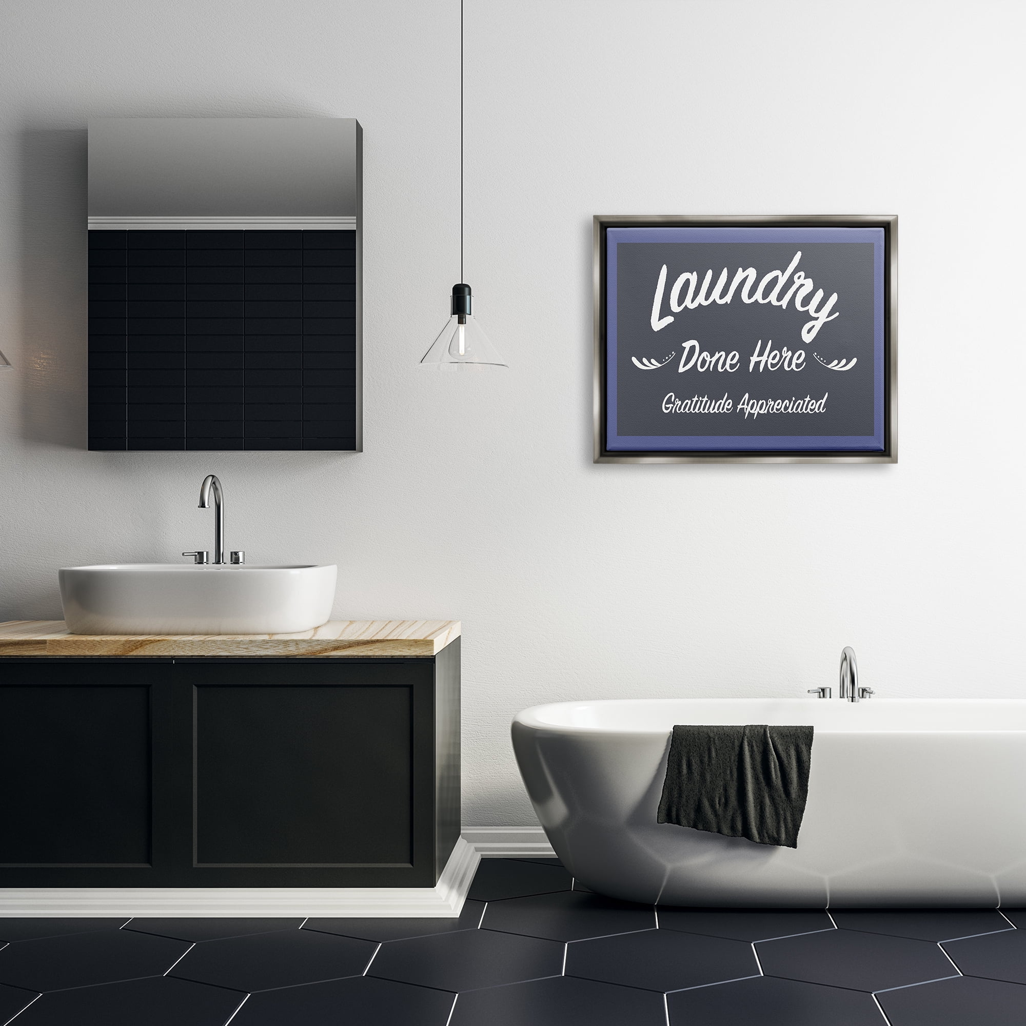 Stupell Industries Laundry Done Here Vintage Phrase Typography Painting Gray Floater Framed Art Print Wall Art