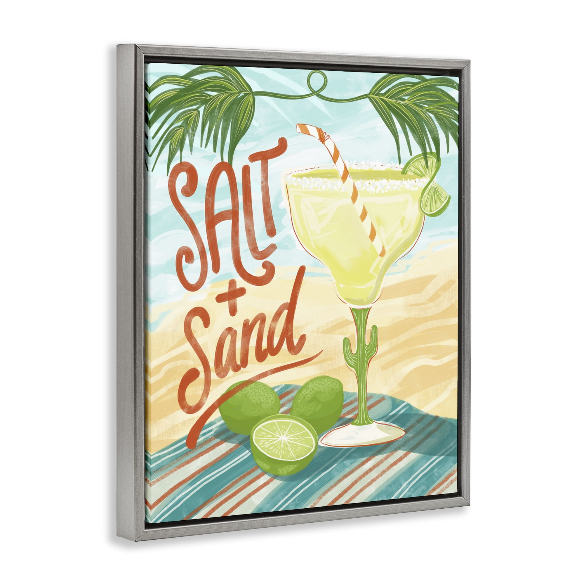 Stupell Industries Salt & Sand Margarita Gray Framed Floater Canvas Wall Art, design by Connie Summers