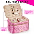 thumbnail image 2 of Litake Makeup Bag Large Makeup Case for Women Organizer for Lots of Brushes Double Layer with Strap Cosmetic Bags Pink, 2 of 7