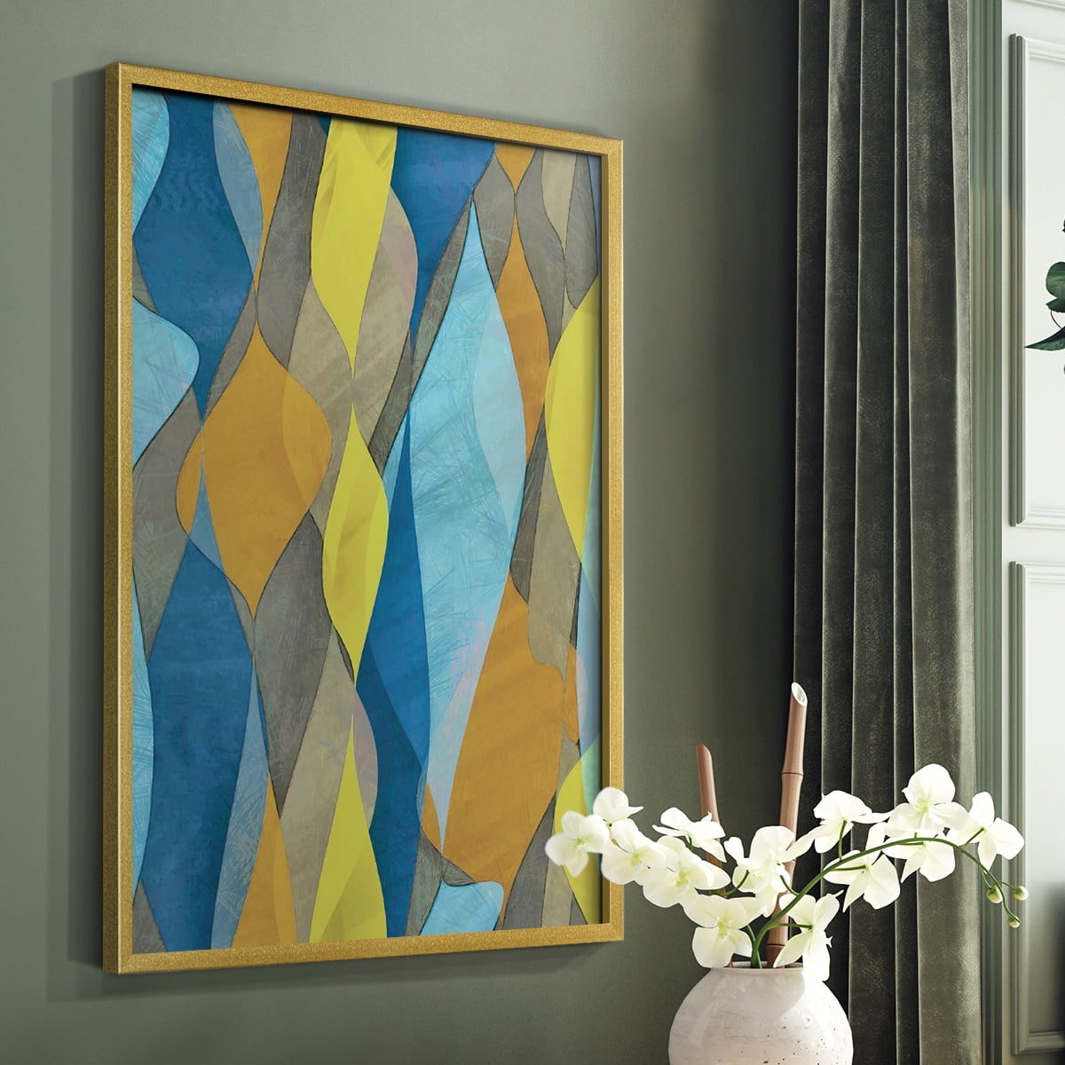 Colorful Cascade I Framed Print in Gold Solid Wood Framed Print No Nail Hanging
