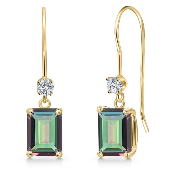 Gem Stone King 14K Yellow Gold Green Mystic Topaz and Lab Grown Diamond Earrings for Women | 2.13 Cttw | Gemstone November Birthstone | Octagon 7X5MM