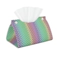 thumbnail image 2 of Lsque Rainbow Peacock Feathers Printed Long Tissue Box Cover Holder, Facial Paper Organizer Dispenser,Triangle with Bottom Belt, PVC Leather Decorative Organizer, 2 of 9