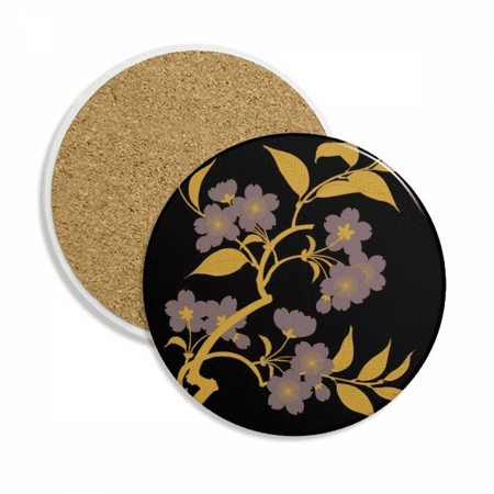 

Painting Japanese Culture Black Flower Coaster Cup Mug Tabletop Protection Absorbent Stone