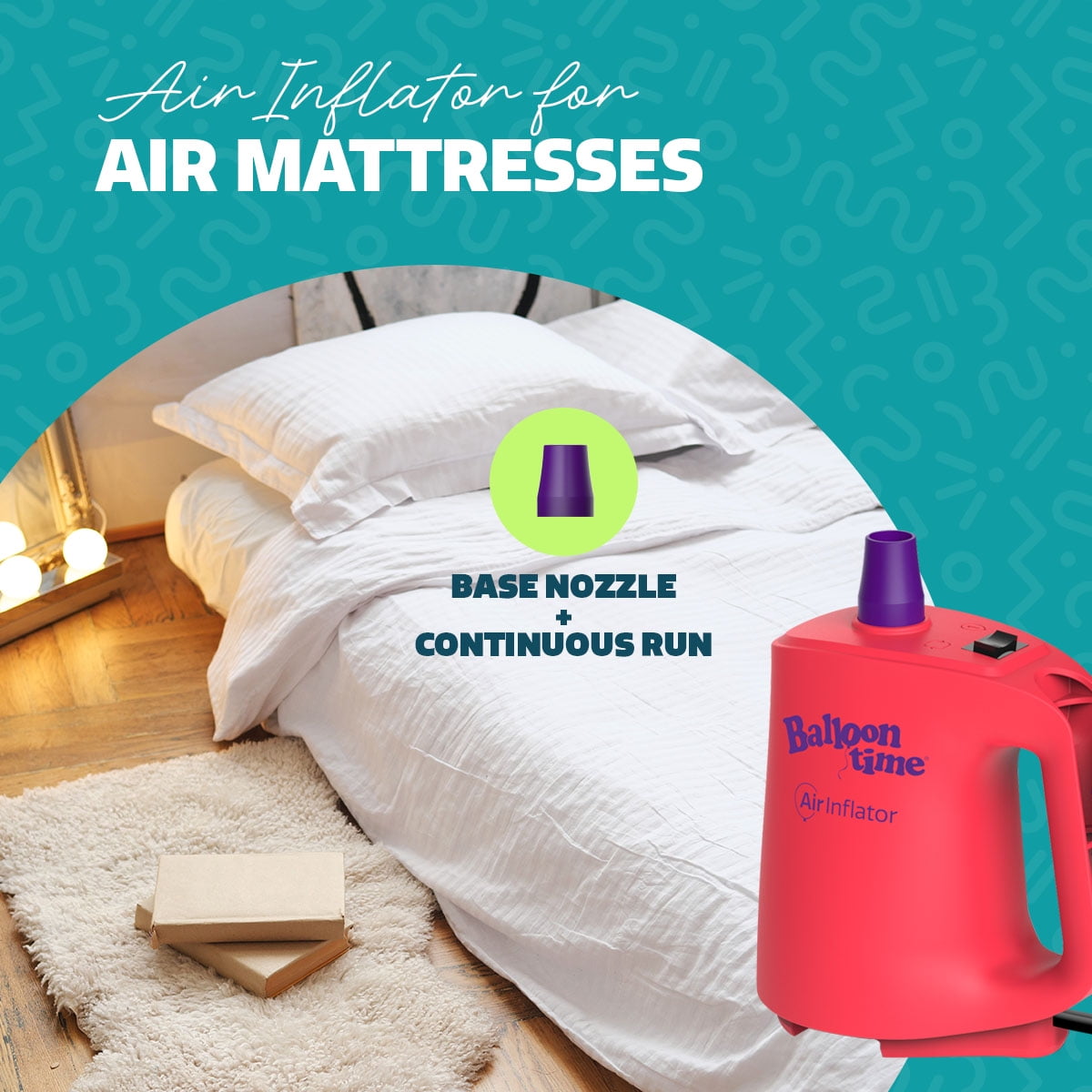 Balloon Time Electric Air Inflator for Balloons, Party Decor, Pool Floats & Air Mattresses, Dual Nozzle Portable Pump
